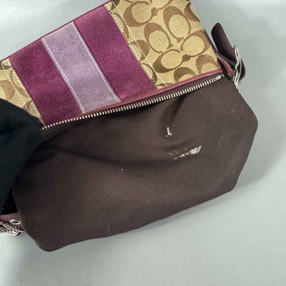 Coach Signature C Brown & Purple Canvas & Suede Baguette Shoulder Bag - Picture 10 of 12